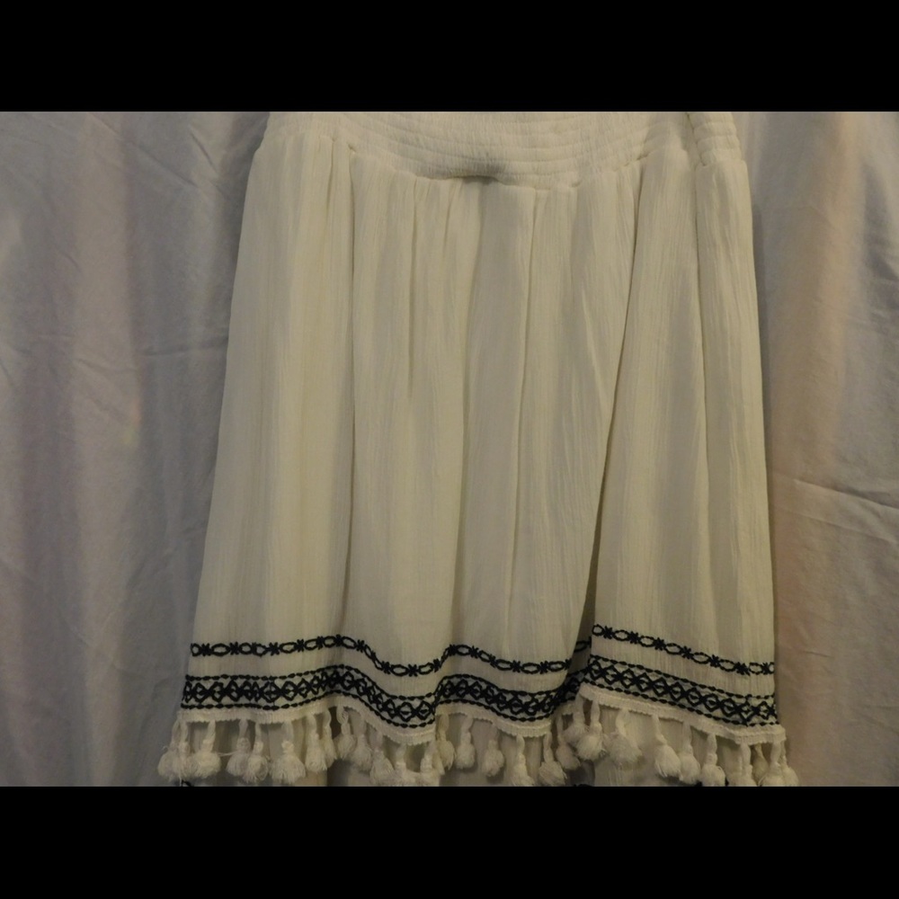 Summer Gauze Boho Skirt with fringe Medium